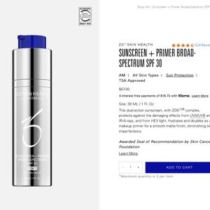 ZO Skinhealth Sunscreen + Primer SPF 30 Medical Skincare